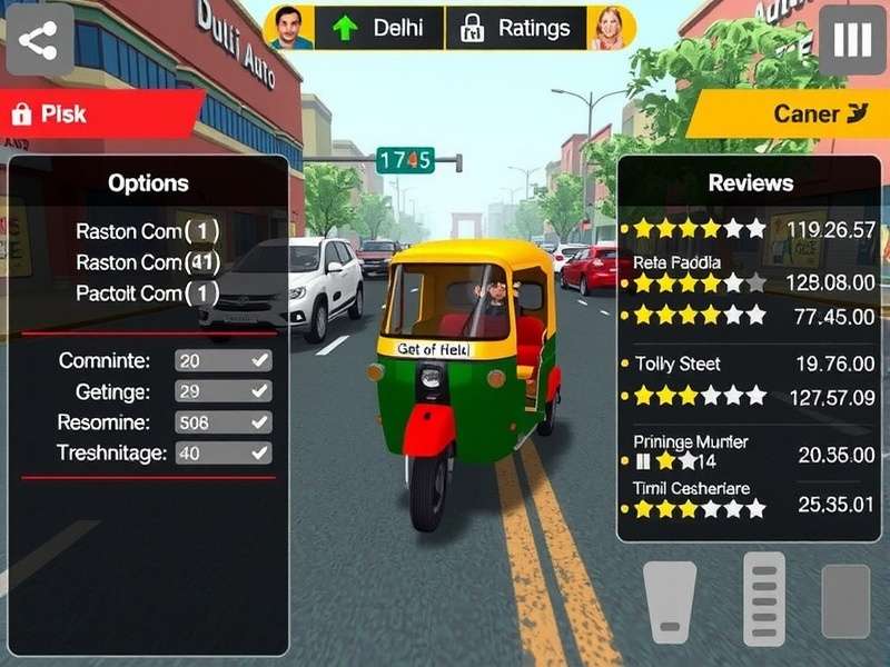 Delhi Auto Challenge gameplay screenshot showing auto rickshaw in Delhi streets